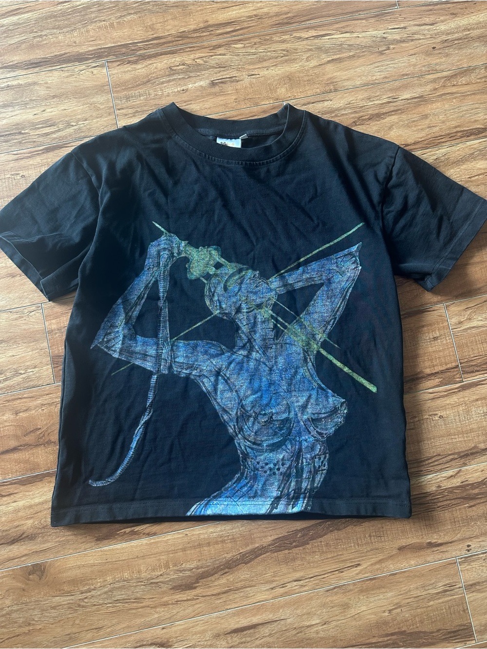 Y2K Sexy Robot Graphic T-Shirt Black Blue Futuristic Streetwear Size M